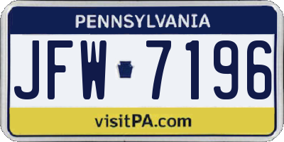 PA license plate JFW7196