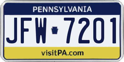 PA license plate JFW7201