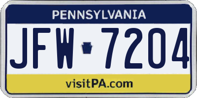 PA license plate JFW7204