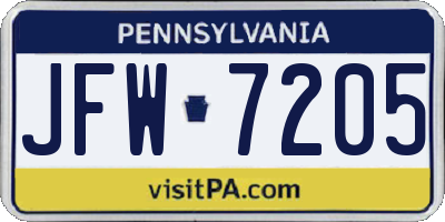 PA license plate JFW7205