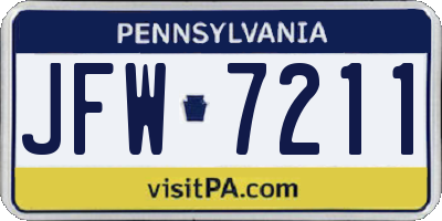 PA license plate JFW7211