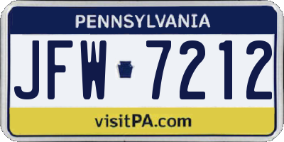 PA license plate JFW7212