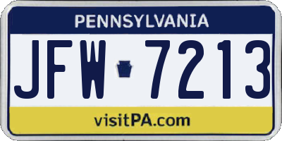 PA license plate JFW7213