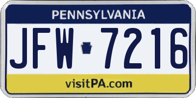 PA license plate JFW7216