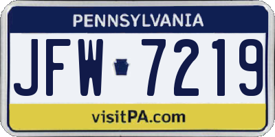 PA license plate JFW7219