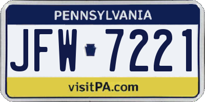 PA license plate JFW7221