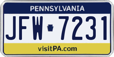 PA license plate JFW7231