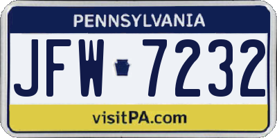 PA license plate JFW7232