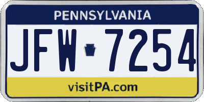 PA license plate JFW7254