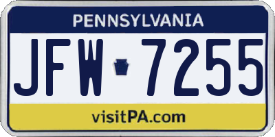 PA license plate JFW7255