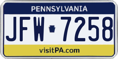 PA license plate JFW7258