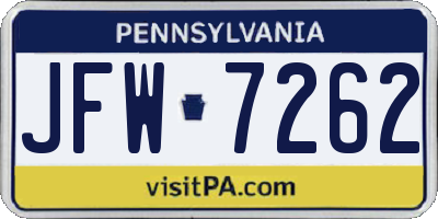 PA license plate JFW7262