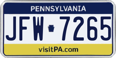 PA license plate JFW7265