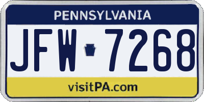 PA license plate JFW7268