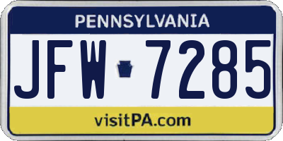 PA license plate JFW7285