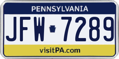 PA license plate JFW7289