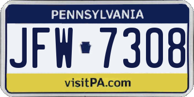 PA license plate JFW7308