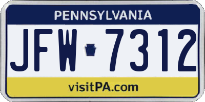 PA license plate JFW7312