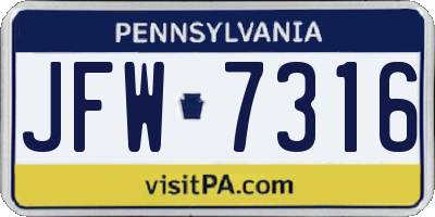 PA license plate JFW7316