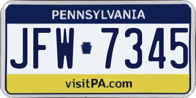 PA license plate JFW7345