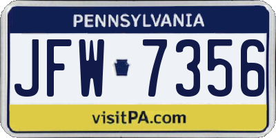 PA license plate JFW7356
