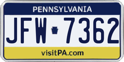 PA license plate JFW7362