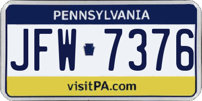 PA license plate JFW7376