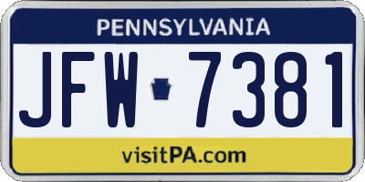 PA license plate JFW7381