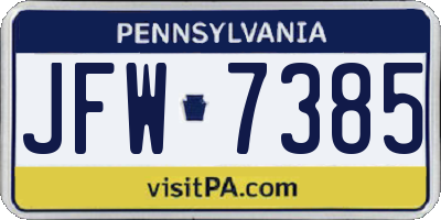PA license plate JFW7385