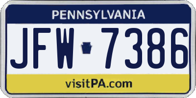 PA license plate JFW7386
