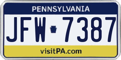 PA license plate JFW7387
