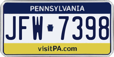 PA license plate JFW7398