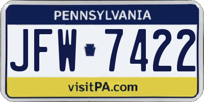 PA license plate JFW7422