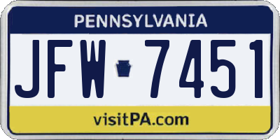 PA license plate JFW7451