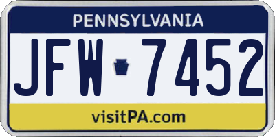 PA license plate JFW7452