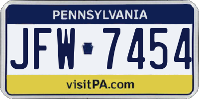 PA license plate JFW7454
