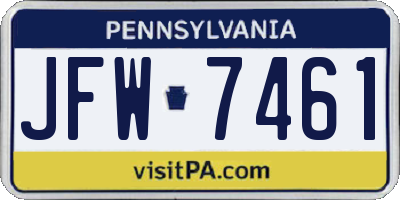PA license plate JFW7461