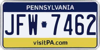 PA license plate JFW7462