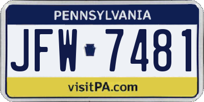 PA license plate JFW7481