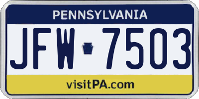 PA license plate JFW7503