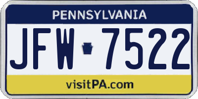 PA license plate JFW7522