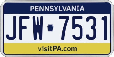 PA license plate JFW7531