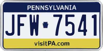 PA license plate JFW7541