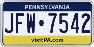 PA license plate JFW7542