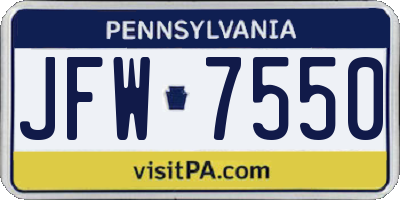 PA license plate JFW7550