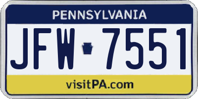 PA license plate JFW7551