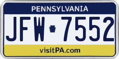 PA license plate JFW7552