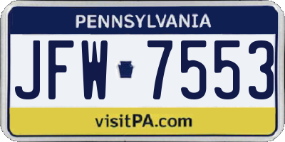 PA license plate JFW7553