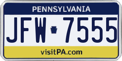 PA license plate JFW7555