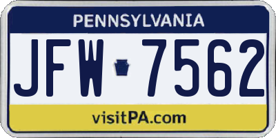PA license plate JFW7562